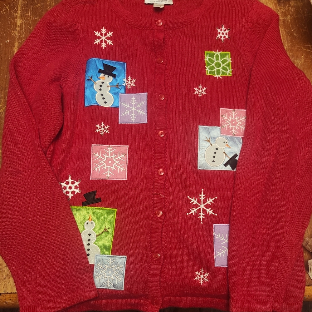 Vintage Christopher and Banks Embellished Christmas Cardigan sz M